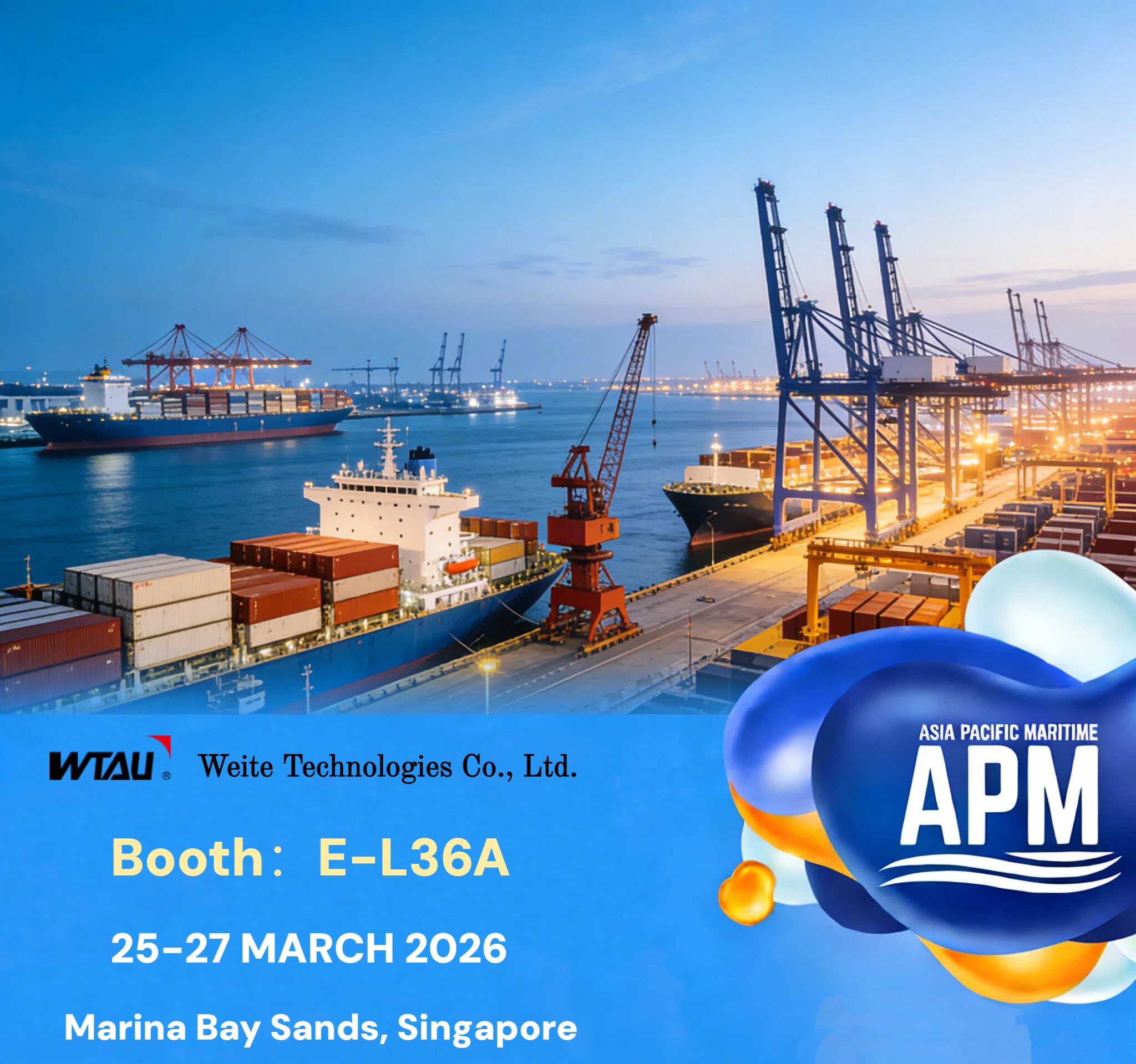 La División Internacional de WTAU debuta en la APM 2026 de Singapur, impulsando el desarrollo marítimo ecológico global con equipos de seguridad inteligente.
