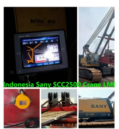 La grúa sobre orugas con pluma de celosía Sany scc2500 instaló el sistema indicador de momento de carga segura WTL-A700 en Indonesia